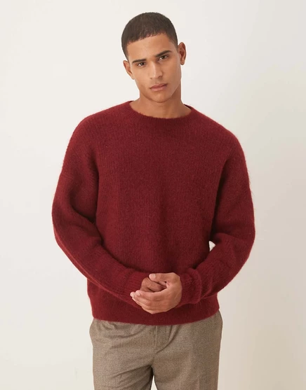 Мужской свитер ASOS Design, шерстяной оверсайз, бордовый