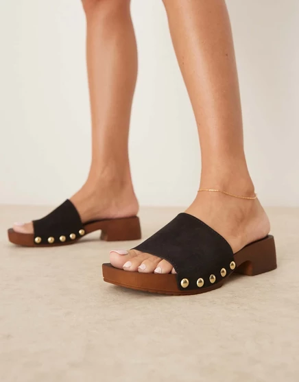 ДИЗАЙНЕРСКИЕ расклешенные замшевые сандалии ASOS черного цвета black suede