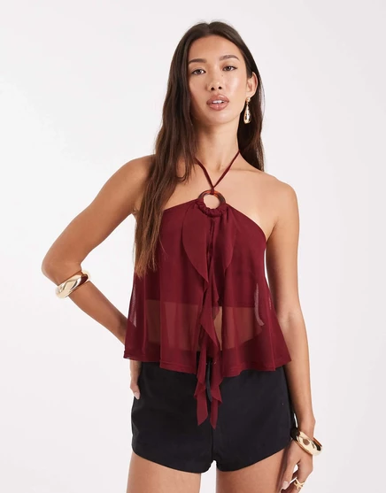 Топ Miss Selfridge с оборками и рюшами спереди бордового цвета burgundy