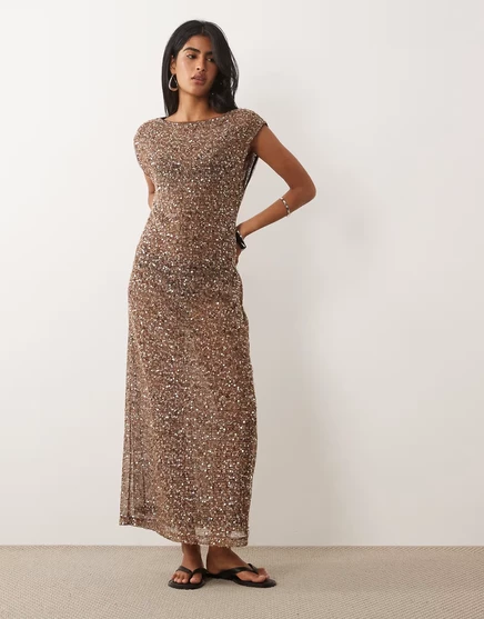 Женское платье ASOS Design ажурное с пайетками, коричневое