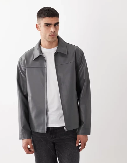 ДИЗАЙНЕРСКАЯ куртка harrington из искусственной кожи ASOS цвета древесного угля