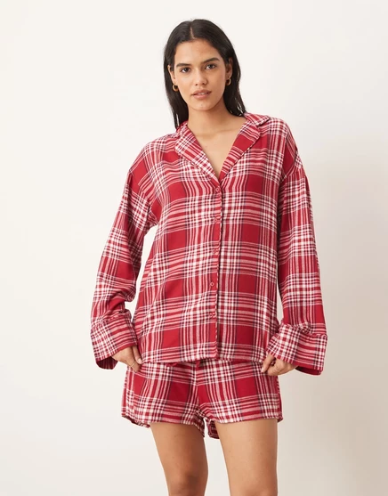 Фланелевая пижамная рубашка из трикотажа Джина в красную клетку red check