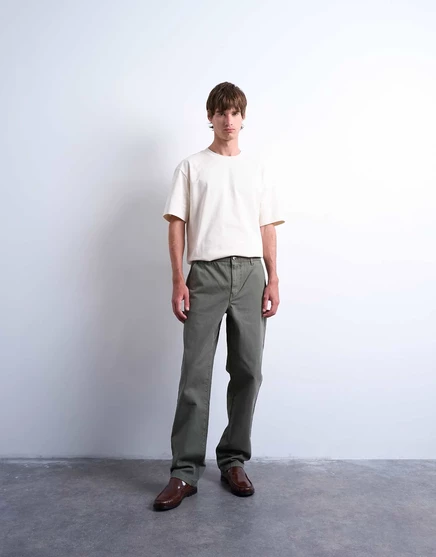 Брюки Topman прямого кроя в елочку зеленого цвета хаки khaki
