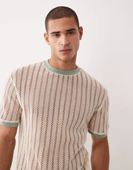 Мужская футболка рингер ASOS Design трикотажная, кремовая
