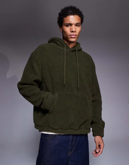 Мужское флисовое худи ASOS Design, темно-зеленое
