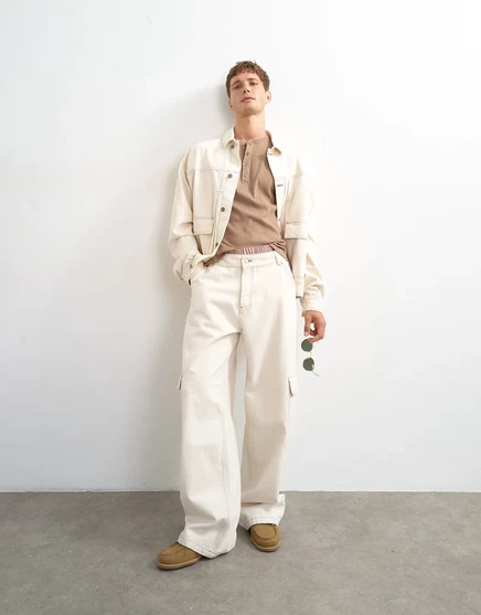 Жесткие мешковатые джинсы Topman с боковыми карманами из натурального экрю