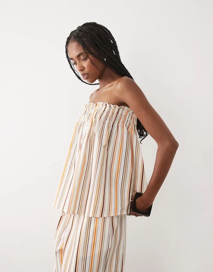 Женский бандо-топ ASOS Design из льняной смеси, кремово-полосатый