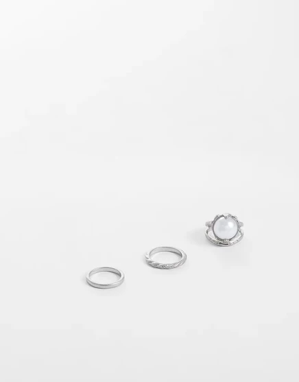 ДИЗАЙНЕРСКОЕ кольцо ASOS DESIGN из 3 упаковок с искусственным жемчугом и витой лентой в потертом серебристом цвете