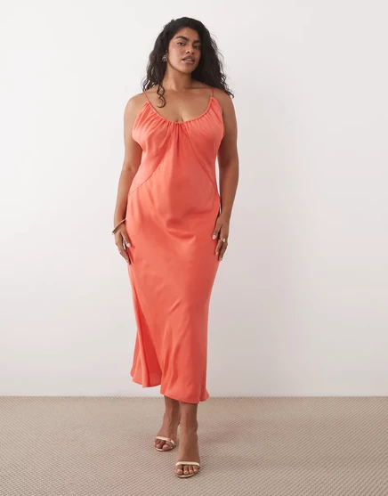 Женское платье ASOS Curve с шарфовым вырезом, коралловое