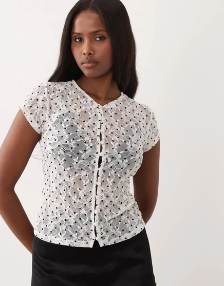 Женский топ ASOS Design на пуговицах с кружевом, в горох