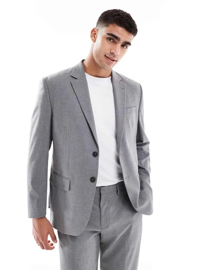 Пиджак от костюма из смесовой шерсти Jack &Jones обычного покроя серого цвета             light gray melange