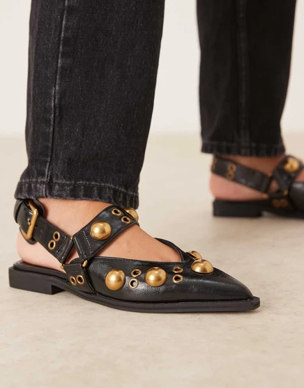 Черные балетки mary jane с заклепками от ASOS DESIGN Luxor black box