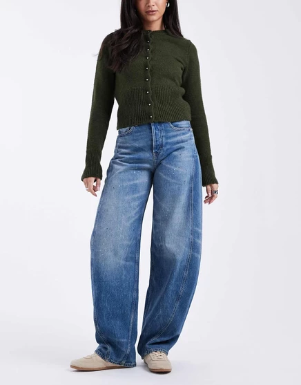 Джинсы-бочкообразки Tommy Jeans Ella средней посадки с потертостями после стирки denim medium