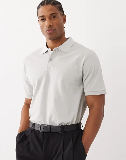 Мужская рубашка-поло ASOS Design Essentials стандартного кроя из пике, серо-голубая