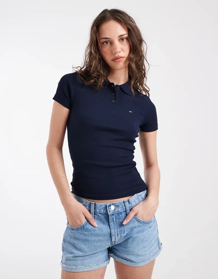 Женское поло Tommy Jeans в рубчик, темно-синее