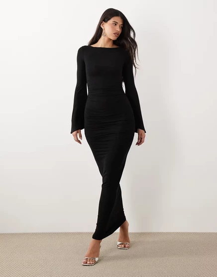 Женское макси-платье ASOS Design с рукавом-каскадом, черное