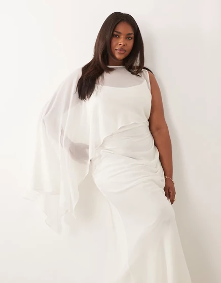 Женское макси-платье ASOS Curve асимметричное с одним рукавом, айвори