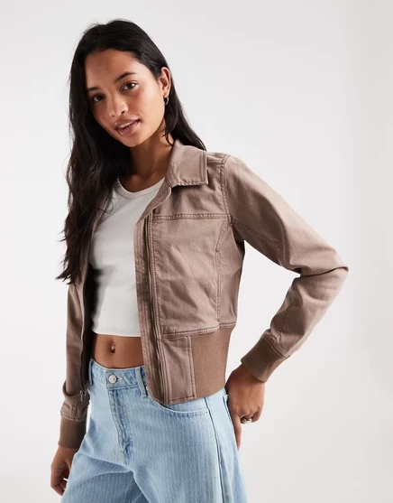 Женская куртка Hollister из твила, коричневая