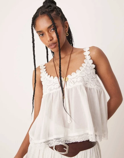 Кружевная майка-ками Free People stevie цвета чистой слоновой кости clean ivory