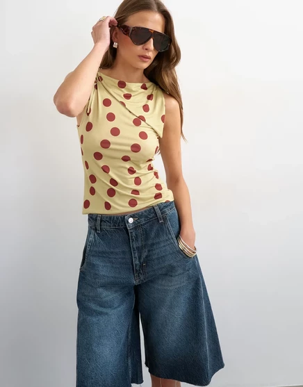 Женский топ TopShop в горох с завязками на плечах, зеленый