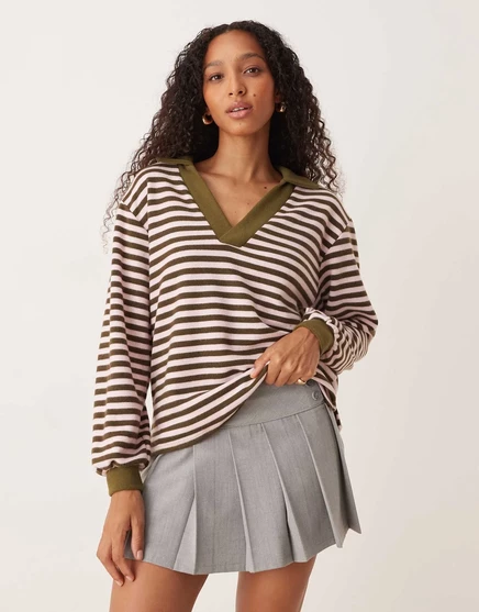 Мягкий топ ASOS DESIGN оверсайз в полоску цвета хаки khaki stripe