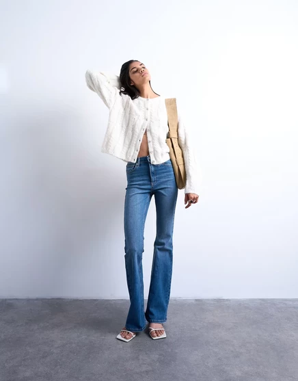 Женские джинсы Topshop Jamie клеш, высокие, синие