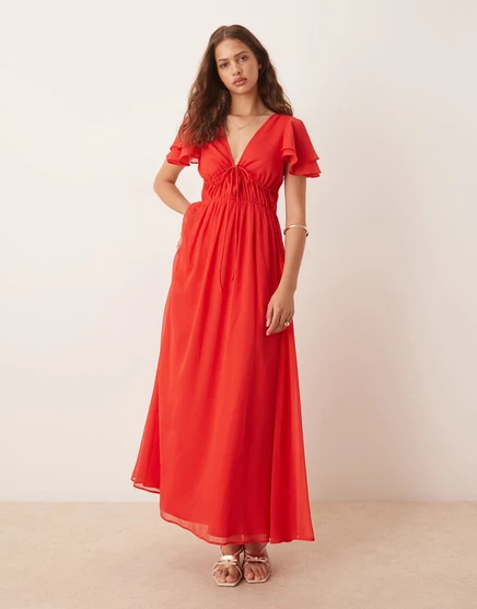 Макси-платье ASOS DESIGN с v-образным вырезом и рукавами 