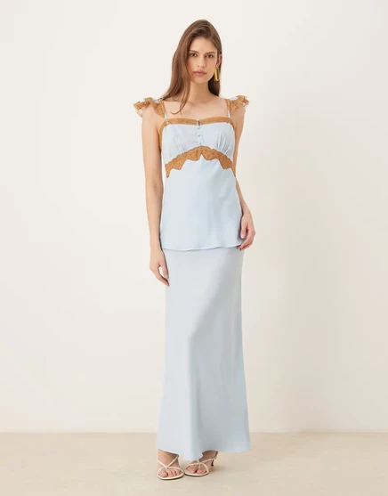 Женское сатиновое макси-платье ASOS Design, нежно-голубое