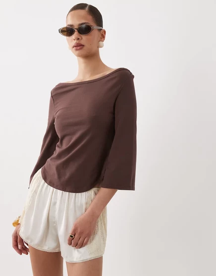 Женский топ ASOS Design с лодочкой и рукавом 3/4, шоколадный