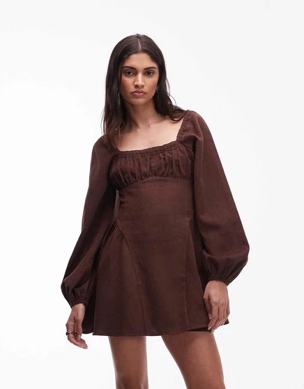 Облегающее мини-платье с квадратным вырезом и шнуром ASOS DESIGN chocolate