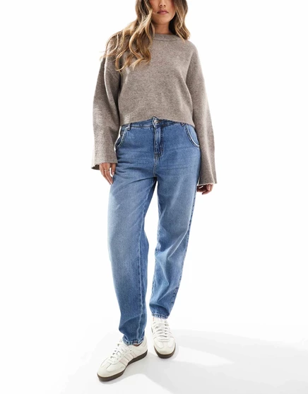 Джинсы темно-синего цвета ONLY Troy с завышенной талией морковного цвета  medium blue denim