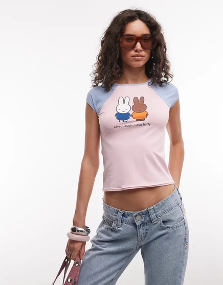 Женская футболка Daisy Street x Miffy «Live Laugh Love», розово-голубая
