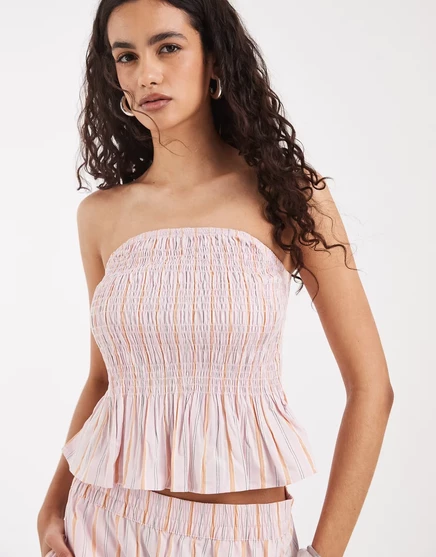 Женский бандо Vero Moda с баской, в розово-оранжевую полоску