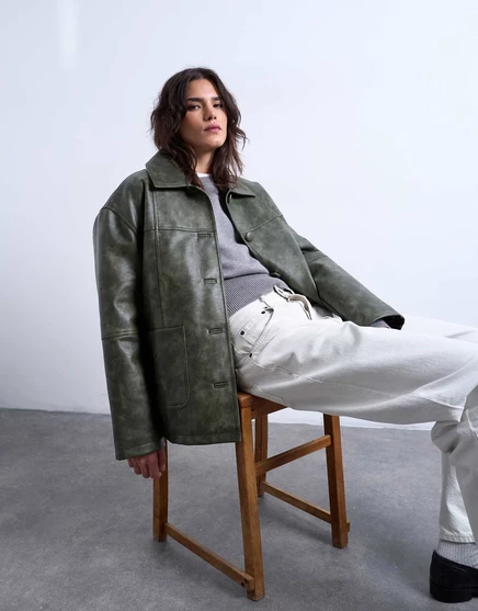 Женская стёганая куртка-рубашка TopShop, зеленая