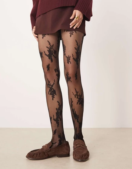Женские кружевные колготки ASOS Design с цветами, черные