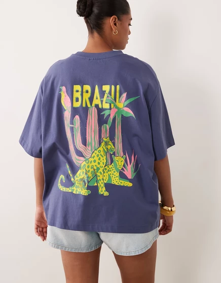 Женская футболка ASOS Curve с принтом Brazil, голубая