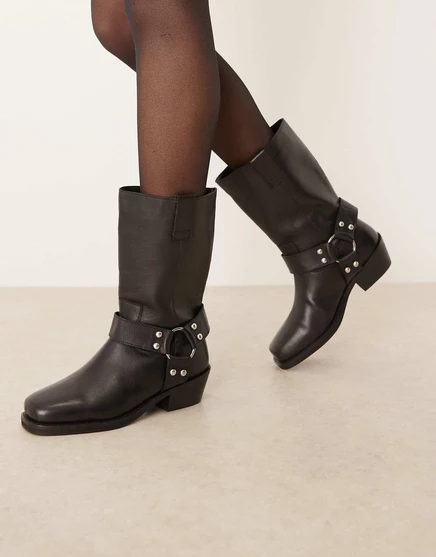 Сапоги до колена из кожи ASOS DESIGN черного цвета black leather