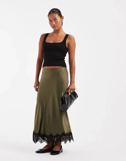 Женская атласная юбка Vero Moda Petite миди, зеленая