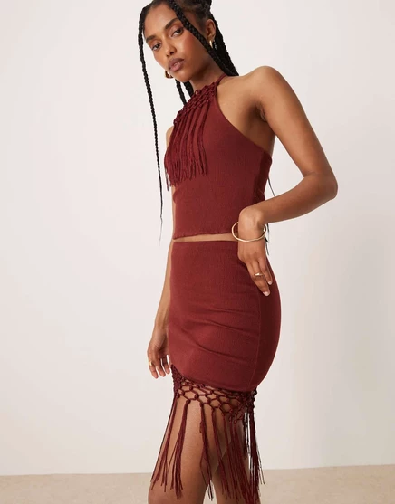 Женская мини-юбка ASOS Design с бахромой, высокая талия, терракотовая