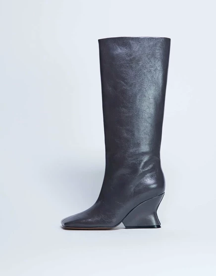 Кожаные сапоги премиум-класса Topshop Selma на танкетке до колена серого цвета gray