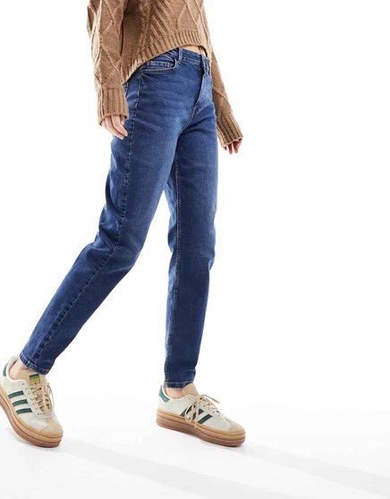 Темно-синие джинсы из денима Pieces Kesia Mom dark blue denim