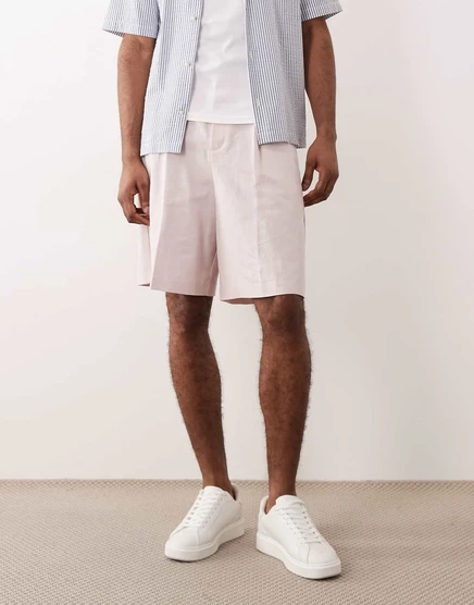 Мужские бермуды ASOS Design льняные, пыльно-розовые