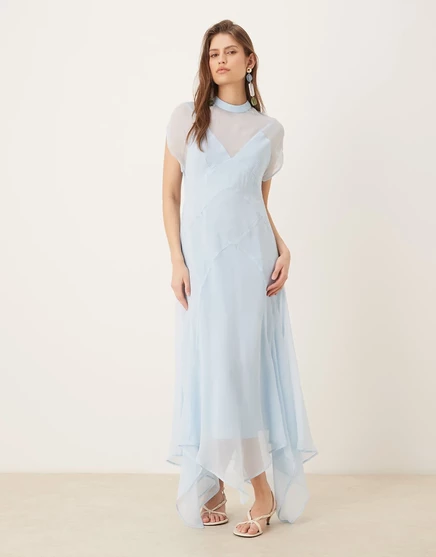 Женское макси-платье ASOS Design с асимметричным подолом, голубое