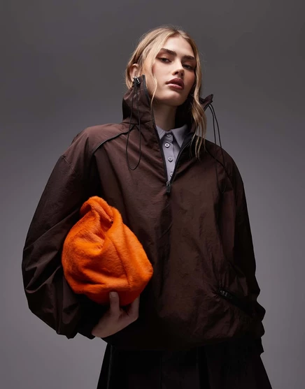 Женская ветровка ASOS Design техничная с частичной молнией, шоколадная
