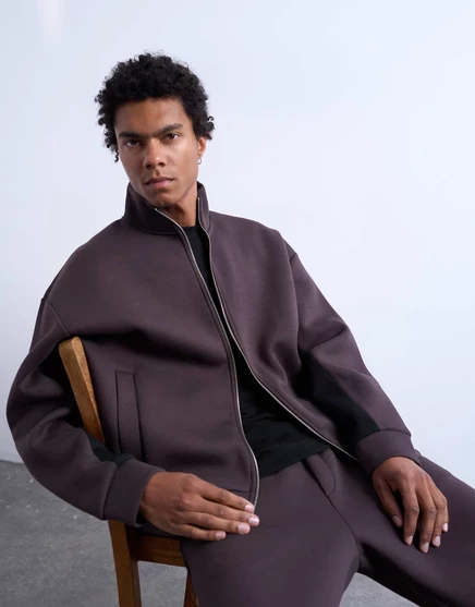 Толстовка Topman с воронкообразным вырезом и вставкой на молнии коричневого цвета brown