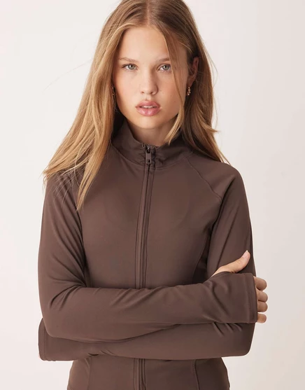 Женская бесшовная спортивная куртка Gina Tricot на молнии, темно‑коричневая
