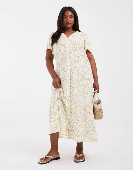 Женское макси-платье Vero Moda Curve, бело-желтое