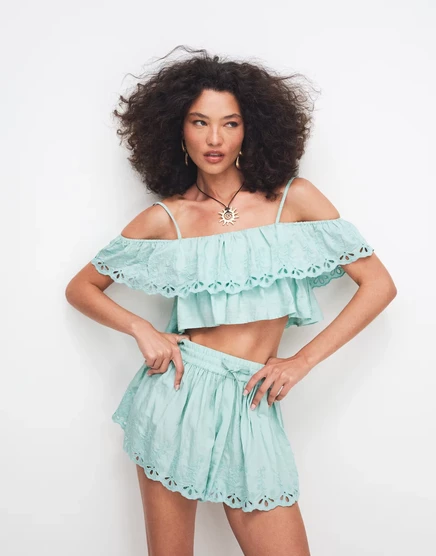 Женский топ ASOS Design с открытыми плечами и оборками, синий