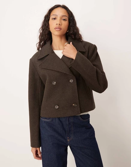Женское короткое двубортное пальто ASOS Design, шоколадное