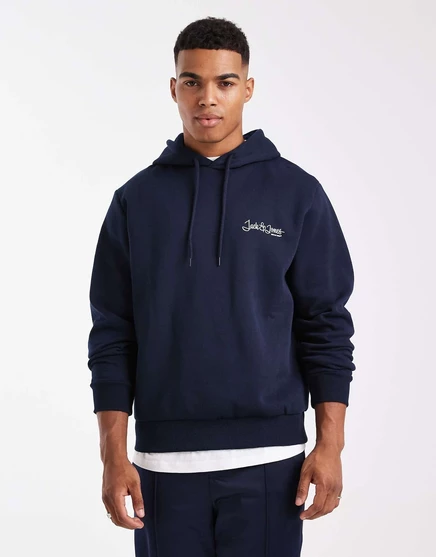 Мужская худи Jack & Jones с логотипом, темно-синяя